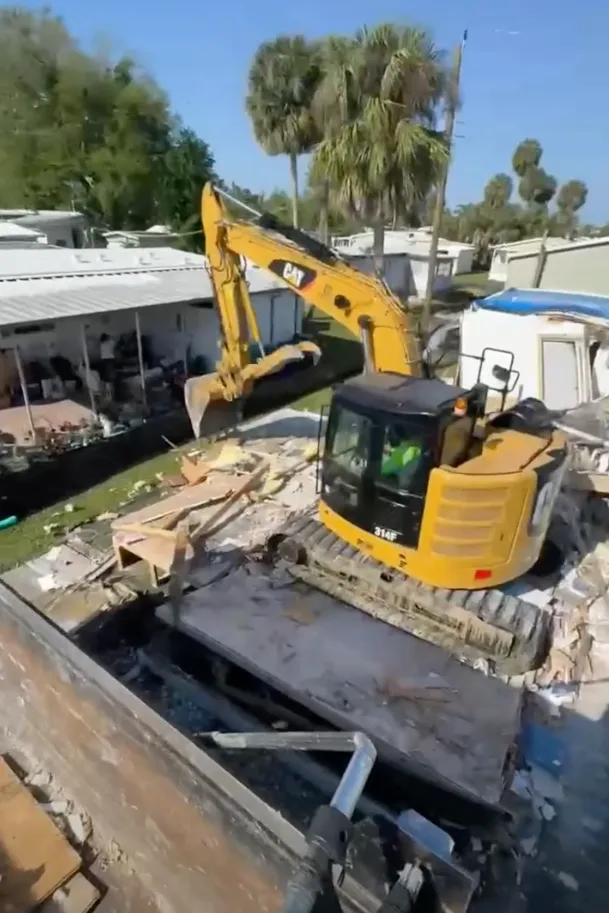 Mobile home teardown action shot